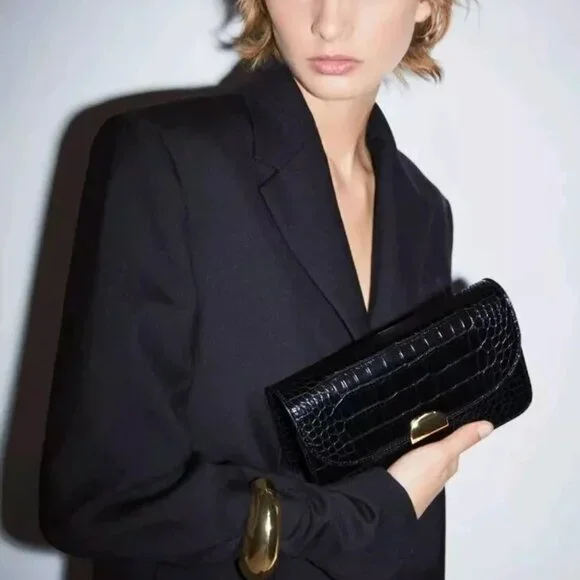 Mango MNG Crossbody Crocodile Animal Print Effect Chain Magnetic Closure Bag - Picture 1 of 14